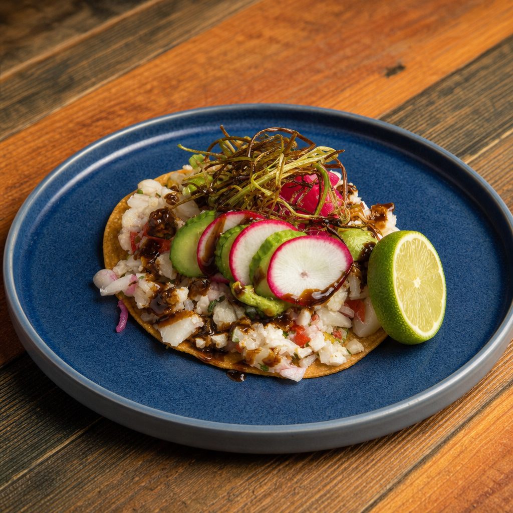 Tostada de Ceviche Vegano.