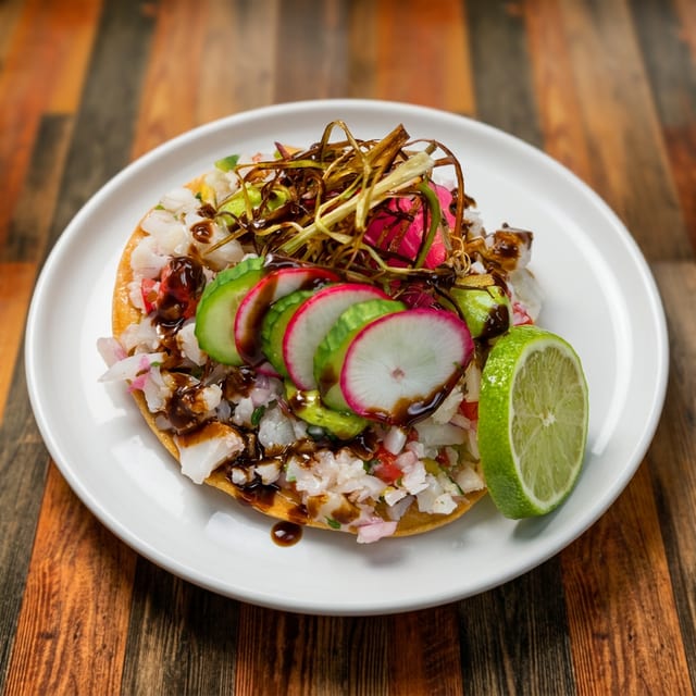Tostada de Ceviche Vegano.